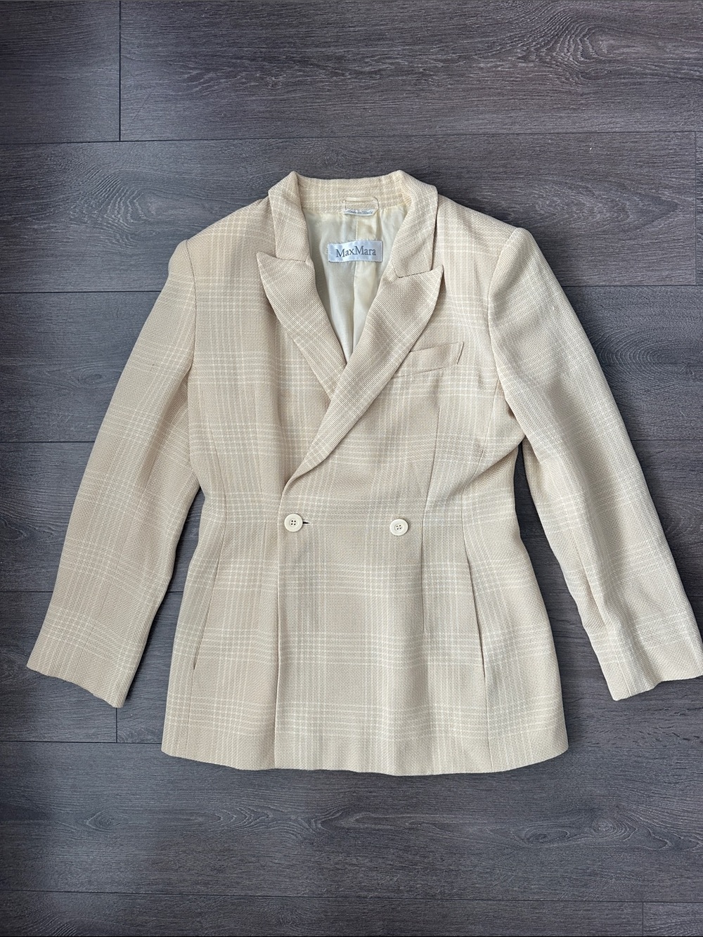 MaxMara Yellow Beige Plaid Double-Breasted Blazer